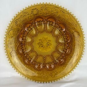 Vintage 1960s Indiana Tiara Amber Glass Deviled Egg Appetizer Platter Saw Edge